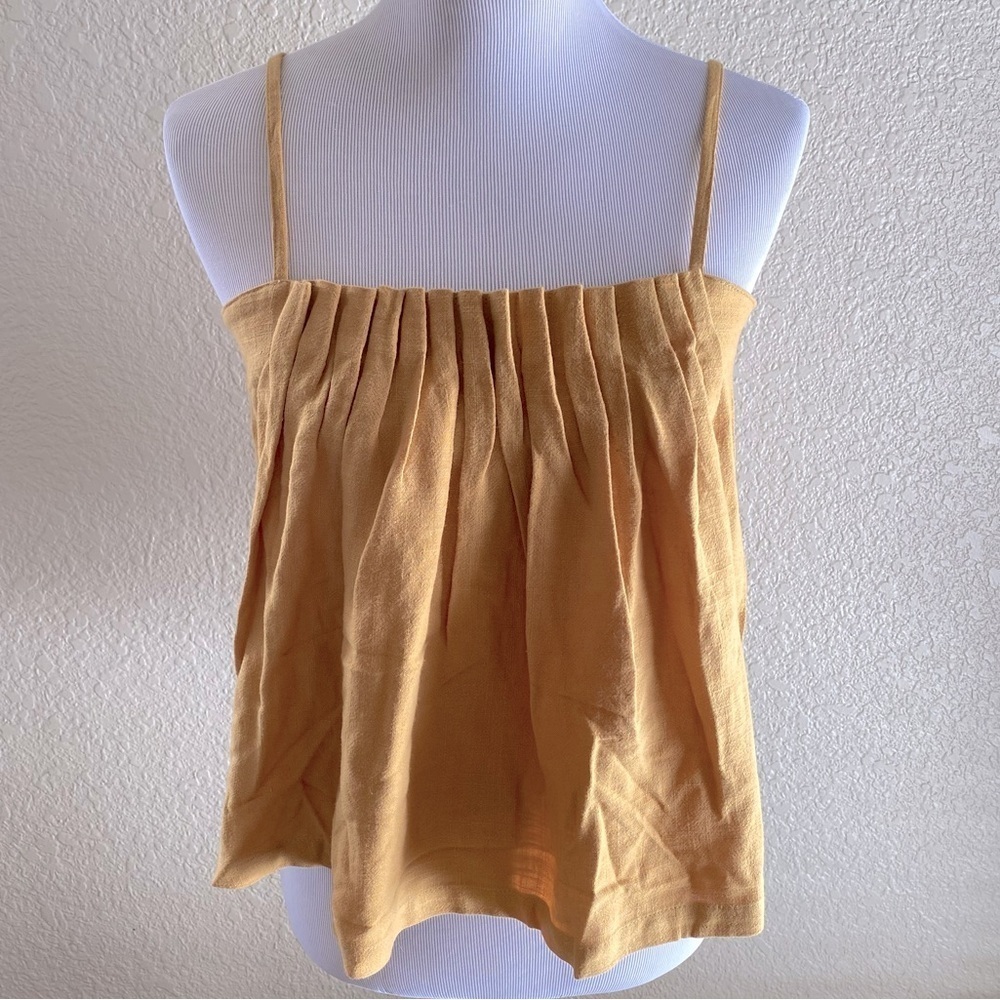 Reset by Jane NWT Linen Top Strappy Pleated Front Flowy Mustard Yellow: Small